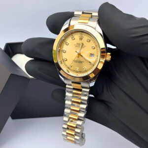 Rolex Golden Dial – Luxury Dual Tone Watch with Gold & Silver Strap - Image 1