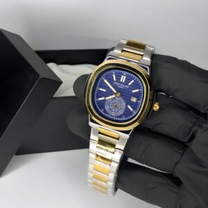 Patek Philippe Geneve – Luxury Dual Time Watch with Blue Dial & Two-Tone Strap