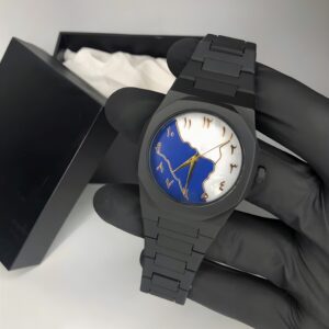 Arabic Aura Classic – Premium Black Fiber Watch with Blue & White Dial