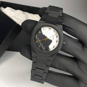 Arabic Aura Classic – Premium Black Fiber Watch with Black & White Dial
